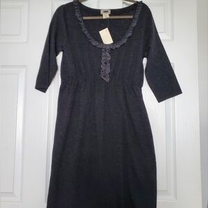 RARE FIND NWOT Viola Anthropologie Black Ruffle Dress Wool Cashmere VNT Y2K Med